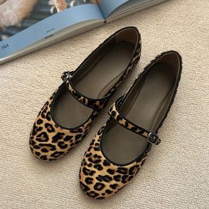 2026 Spring New Super <b>Soft</b> Sole Mary Jane Leopard Print Flat <b>Shoes</b> Women Ballet Style One Buckle Loafers Bean <b>Shoes</b> - Product Image 5