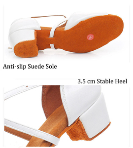 Zapatos de Baile Latino de Piel Sintética Blanca para Niñas, con Hebilla Decorada con Cuentas, Suela de Gamuza, Tacón Bajo de 3.5 cm, Zapatos de Entrenamiento para Baile de Salón - Product Image 3