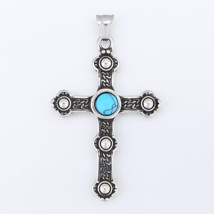Religioso croce gesù turchese Anti Non appannamento in acciaio inox impermeabile ciondolo di moda collane di gioielli per gli uomini all'ingrosso - Product Image 5