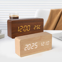 Horloge de table numérique en bois BSCI avec thermomètre, date, LED, décoration de bureau, luminosité réglable