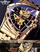 T-Winner Herren Dreieck Automatische Mechanische Uhr Ausgehöhltes Edelstahlgehäuse Mineralglas Faltschließe Casual-Wear