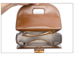 奢华设计师名牌女士竹制顶柄马鞍手袋真皮单肩斜跨女包 - Product Image 6