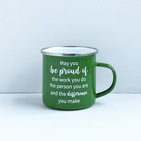 Mug de camping personnalisé en émail blanc avec bordure argentée – Lot en gros pour usage commercial – Offre groupée pour commandes en vrac