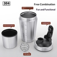Gobelet mélangeur de protéines en acier inoxydable 304, à double compartiment, avec compartiment de rangement, pour le sport et le fitness, personnalisable avec logo