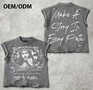 T-shirt personalizzata OEM ODM da uomo, gilet vintage lavato effetto distressed senza maniche, con rivetti e borchie, grafica Jesus, streetwear, <span class=keywords><strong>crop</strong></span> <span class=keywords><strong>top</strong></span> - Product Image 1