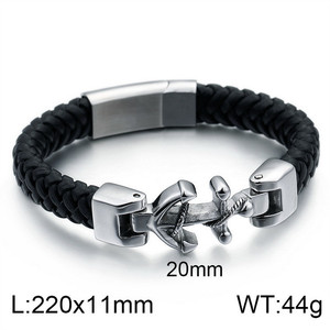 Bracciale in Pelle con Ancora in Acciaio Inox Placcato Argento, Gioiello Unisex di Moda Marina - Product Image 6