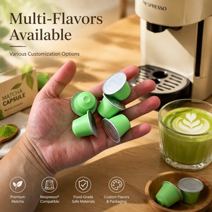 Cápsulas de Matcha de Aluminio Premium Reciclables, Cápsulas de Té Verde Compatibles con Nespresso, Dolce Gusto y Keurig, Suministro a Granel para una Sola Porción - Product Image 1