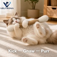 Jouet pour chat géant en coton et laine, 100% laine naturelle feutrée, tige marron, extrémités blanches moelleuses, infusé à la catnip, 2 tailles