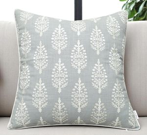 Coastal Blue Farmhouse Decorative Throw <strong>Pillow</strong> Cover <strong>Double</strong> Side Printed Cotton Throw <strong>Pillow</strong> Covers White Flower Cushion Covers - Product Image 4