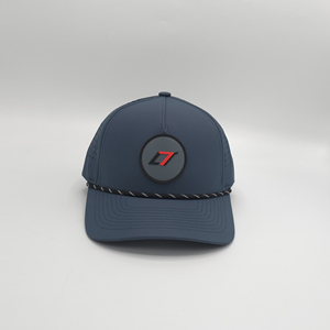 Casquette de baseball de luxe premium, structurée à 5 panneaux, avec visière incurvée, logo en patch de caoutchouc PVC imperméable, style golf avec cordon - Product Image 2