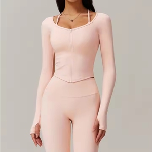 Women's Quick-Drying Slimming Fitness <b>Jacket</b> with Zipper Breathable Comfortable Athletic Sports Long-Sleeved Top for <b>Yoga</b> - Product Image 4