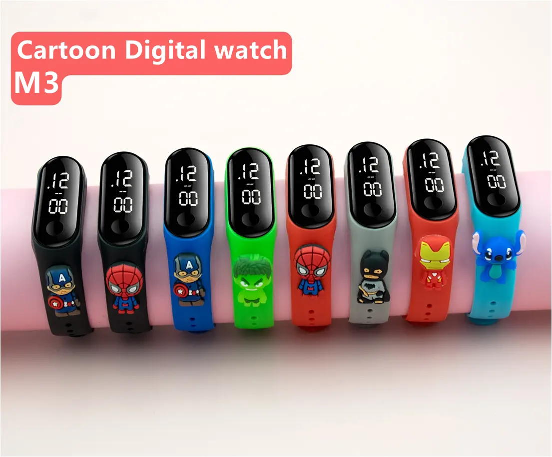 Cartoon doll watch toy M3 M4 Waterproof Cheap silicone lighting sport Child LED Watch For boy Kids Digital Watches