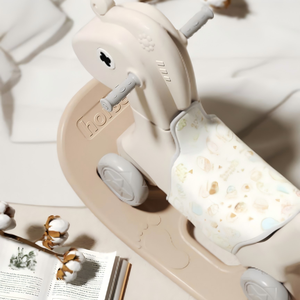 Chaise <span class=keywords><strong>à</strong></span> <span class=keywords><strong>bascule</strong></span> et <span class=keywords><strong>cheval</strong></span> trotteur 2-en-1 beige pour enfants avec ceinture et son – Cadeau idéal - Product Image 4