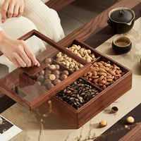 Plateau à fruits secs en bois massif personnalisé de luxe, boîte à bonbons et à noix avec couvercle en verre, poignée en cuivre, boîte de rangement en bois pour fruits secs