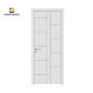 Puerta de madera y vidrio para interiores, diseño romano, puertas de entrada de Pvc, marco compuesto, oscilante, acabado de madera de PVC