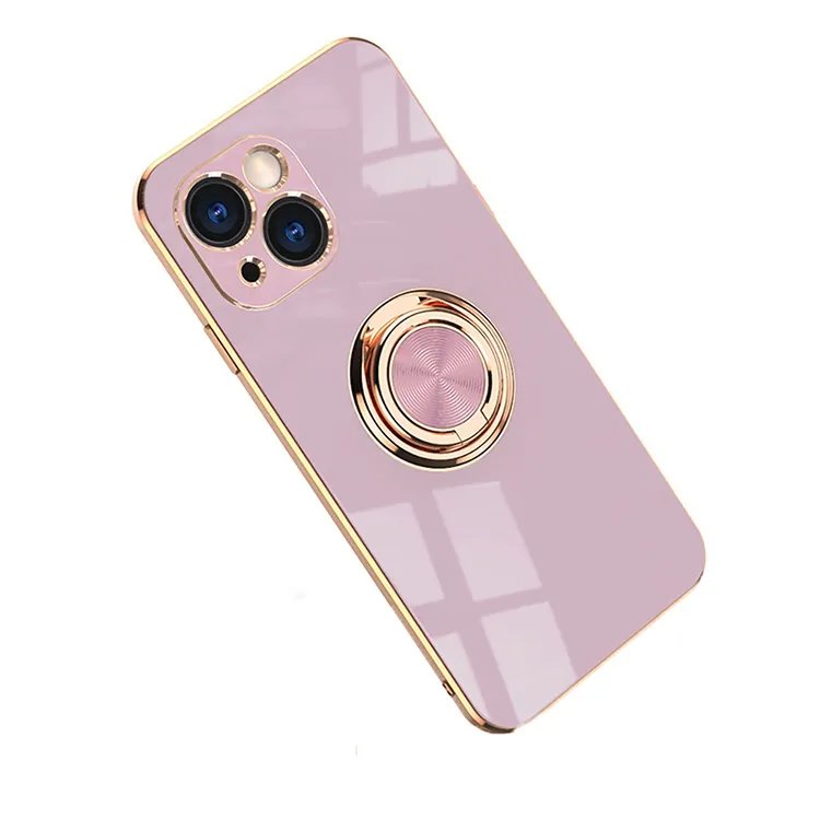 Ring Stand Flash Plated Rose Gold Edge 360 Degree Swivel Ultra Thin Soft Elastic Tpu Case For Iphone 14 13 12 11 Pro Max