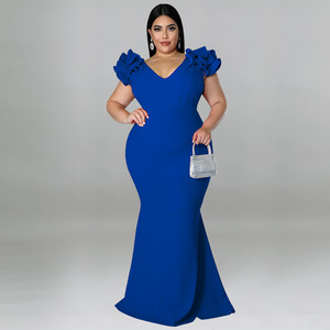 Mode grande taille vêtements pour femmes <span class=keywords><strong>2022</strong></span> été nouveaux produits Sexy feuille de Lotus manches hanche dos ouvert vadrouille Club robes - Product Image 6