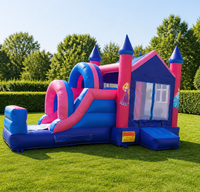 Château gonflable personnalisé avec toboggan, rose et bleu, thème princesse, aire de jeux pour enfants, équipement de parc d'attractions à domicile