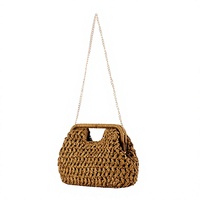 Sac à bandoulière en rotin tressé rayé style ethnique 2026 YCH avec chaîne, sac à main bohème pour femme, été, écologique, ouverture supérieure
