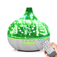 Diffuseurs d'huile essentielle de grain de bois 400ml pour l'aromathérapie, humidificateur de diffuseur d'arôme en verre 3D avec télécommande,