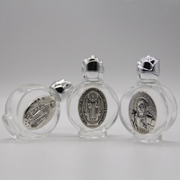 Petite bouteille en verre pour eau bénite, avec bouchon à vis, représentant des saints religieux, Jésus, la Vierge Marie, en argent, échantillon gratuit de décalcomanie