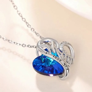 Collana CAOSHI con Ciondolo a Cuore in Cristallo Blu per la Festa della Mamma, con Scritta '<span class=keywords><strong>I</strong></span> Love You', Placcata in Argento - Product Image 5