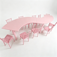 Ensemble de table pour enfants en forme de S, blanc et rose, portable, mobilier moderne pour enfants avec bords arrondis anti-rayures, idéal pour la location événementielle