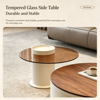 Table basse ronde gigogne en noyer avec tiroir de rangement, table d'appoint en verre, style moderne et minimaliste, pour salon, décoration intérieure, article d'ameublement