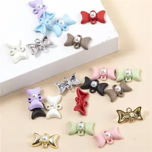 Alloy Enamel Oil drop Pearl bow pendant Connector Charms Pendants For DIY Jewelry Making Accessories