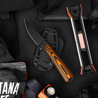 Couteau à lame droite en acier inoxydable, lame noire, manche G10, couteau de survie, de chasse et de camping avec étui K