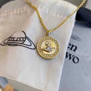 Collier ras-de-cou Empress Dowager plaqué or, avec pendentif rond en zircon Saturne et chaîne en laine incrustée de zircons planétaires, bijoux pour femme - Product Image 2