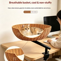 Panier suspendu pour chat à fixer au bord de la table, en rotin PE respirant tressé, avec coussin amovible, nid de repos pour chat