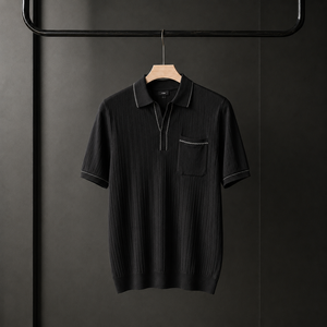 Polos de Golf Personalizados de Punto para Hombre, Estilo Old Money, Manga Corta Acanalada, Ribete en Contraste, Bolsillo en el Pecho, Marca Privada OEM ODM - Product Image 3