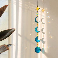 Attrape-soleil personnalisé en vitrail Art Déco fait main, motif croissant de lune et étoile, phases de lune uniques, décoration intérieure
