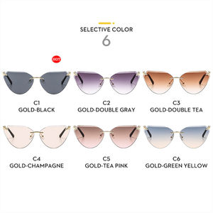 Lunettes de soleil de luxe pour femmes, monture en métal <span class=keywords><strong>serpent</strong></span>, sans monture, œil de chat, lunettes de soleil de créateur, monture dorée, verres en verre - Product Image 4