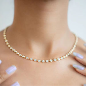 Collar de tenis de plata 925 con moissanita de corte redondo engastada en bisel, elegante, para aniversario, boda, fiesta, regalo de joyería para mujer - Product Image 2