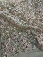 Tissu brodé populaire en relief floral, perles et paillettes pour robes de soirée, spectacles de mode, vêtements pour enfants