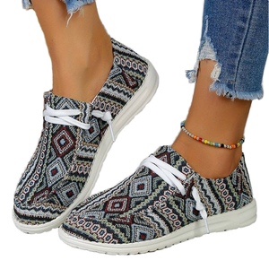 Baskets basses légères en toile pour femmes, motif géométrique, lacets, chaussures décontractées pour toutes les saisons, printemps, été, automne, hiver - Product Image 3