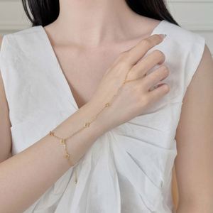 Dylam Jewelry New Design Rhodium 18K Gold Plated S925 Silver 5A Zirconia Openwork Four Leaf <b>Clover</b> Finger Chain <b>Bracelet</b> - Product Image 5