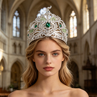 Diadème de luxe en argent avec strass émeraude vert, couronne royale pour mariage, concours de beauté, bal de promo