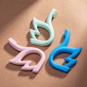 Juego de cepillo de dientes seguro y suave, libre de Bpa, en forma de cisne, de goma, silicona, para bebé, venta al por mayor - Product Image 5