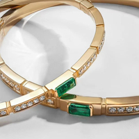 Bracelet en or 18 carats avec émeraude de laboratoire pour couples, personnalisable, tendance, avec monture discrète