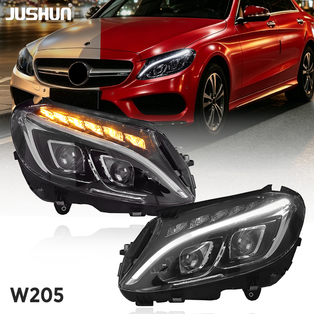 JUSHUN Full LED Headlights for Mercedes Benz C Class W205 2015-2021 Head Lamps High Quality Daytime Running Turn Signal