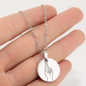 Go Party Trang Sức Bằng Thép Không Gỉ Vòng Cổ Mặt Dây Chuyền Hình Tròn Hình Đĩa Đồng Xu Khắc Tay Biểu Tượng Tùy Chỉnh Dây Chuyền Ngôn Ngữ Ký Hiệu - Product Image 4