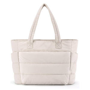 Nylon <strong>Puffer</strong> Tote Bag Large Capacity Lightweight Pastel Tote Bags Fluffy Handbag with Zipper Closure and Bottle Holder - Product Image 4