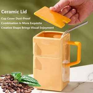 <span class=keywords><strong>Mug</strong></span> en céramique amusant de 18 oz en forme de réfrigérateur, tasse créative rétro pour thé, café, lait avec couvercle et paille, idéal pour le <span class=keywords><strong>bureau</strong></span> et la maison - Product Image 5