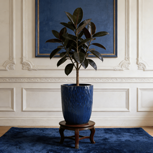 Maceta de Cerámica Esmaltada Azul Cobalto con Textura Vertical de Corteza de Árbol, Ecológica, Duradera, para Interiores y Exteriores, Terracota - Product Image 3