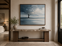 Peinture à l'huile paysage d'hiver bleu-gris, arbre nu, art mural minimaliste sur toile pour hôtel, chambre, bureau, décoration moderne