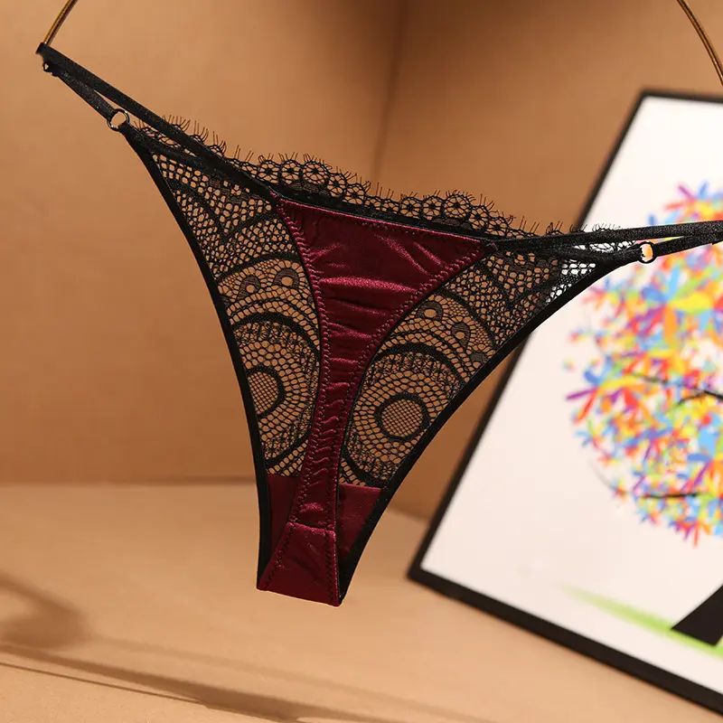 2021 Women Sport Thong Sexy Transparent Silk Lace Fun Underwear Large Size Panties