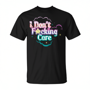 T-shirt I Don't Fucking Care noir à col rond avec motif graphique, taille adulte unisexe - Product Image 2